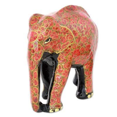 Floral Charm,'Indian Wood Painted Papier Mache Floral Elephant Sculpture'