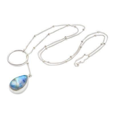 Country Rain,'Sterling Silver and Rainbow Moonstone Pendant Necklace'