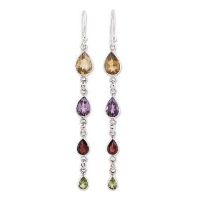 'Multi-Gem Citrine Amethyst Garnet and Peridot Earrings'