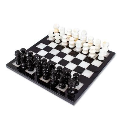 Onyx and marble chess set, 'Triumph' - Collectible Stone Chess Set