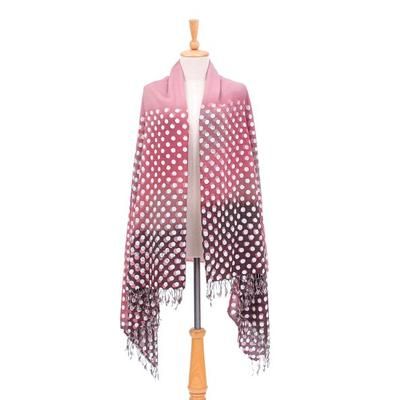 Dusty Rose Dots,'Fringed Batik Cotton and Rayon Blended Shawl'