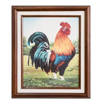 Early Rooster,'Acrylic Bird Painting from Costa Rica'