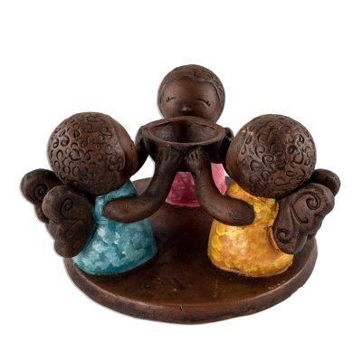 Angel Trio,'Salvadoran Ceramic Angel Tealight Candleholder'