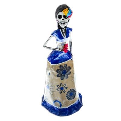 Catrina with Flower,'Unique Papier Mache Catrina Statuette with Flower'