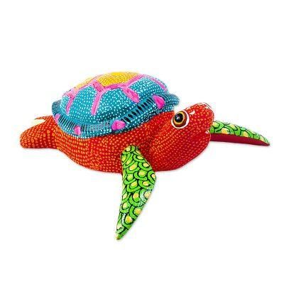 Orange Turtle,'Artisan Crafted Small Alebrije Sculpture'