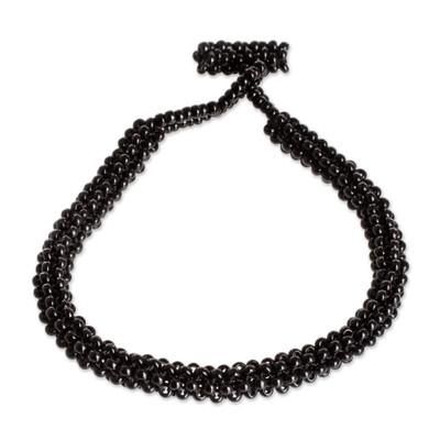 Shadow Berries,'Black Glass Beaded Bracelet with Toggle Clasp'