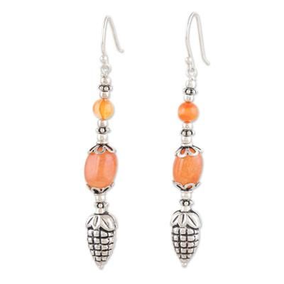 Sunset Garden,'Carnelian and Sterling Silver Fashion Dangle Earrings'