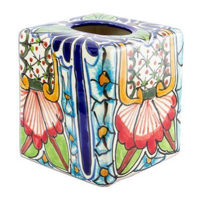Talavera Bouquet,'Hand Painted Talavera Style Tissue Box Cover'