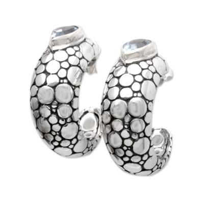 'Half-Hoop Earrings with Two-Carat Faceted Blue Topaz Jewels'