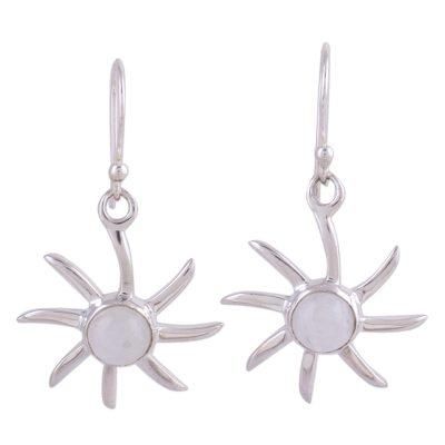 'Rainbow Sun' - Hand Crafted Moonstone and Sterling Silver Dangle Earrings