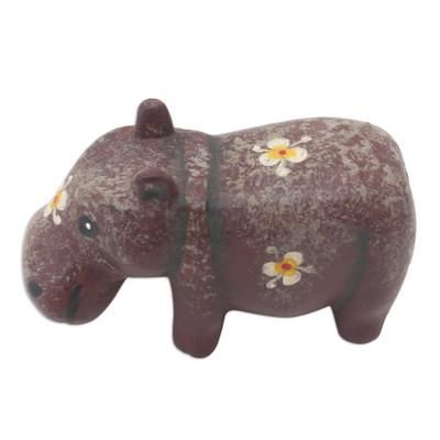 'Hippo Wood Figurine Hand-carved & Hand-painted in Indonesia'