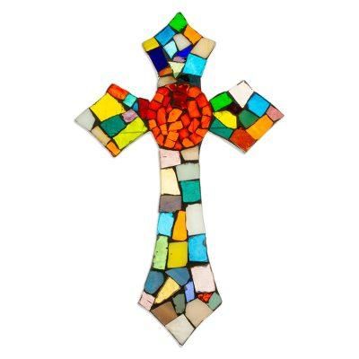 Stained glass cross 'Fire of Faith'