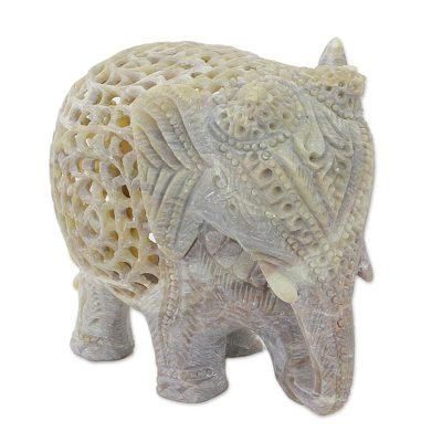 Elephant Royalty,'Hand Carved Soapstone Elephant Statuette from India'