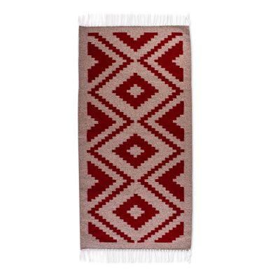 Valley Fire,'Diamond Pattern Hand Woven Zapotec Rug (2.5x5) from Mexico'