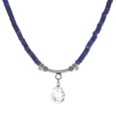 Wild Moon,'Handmade Clear Quartz and Lapis Lazuli Pendant Necklace'