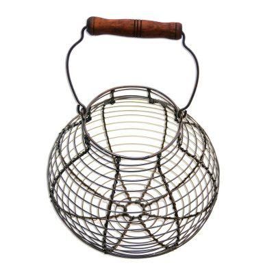Round Cage,'Handmade Round Aluminum Decorative Basket with Wood Handle'