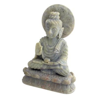 'Beautiful Buddha' - Natural Soapstone Sculpture from India