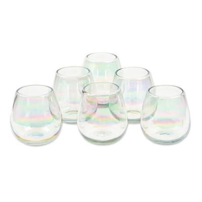 Ethereal Freshness,'Set of 6 Clear Handblown Stemless Wine Glasses from Mexico'