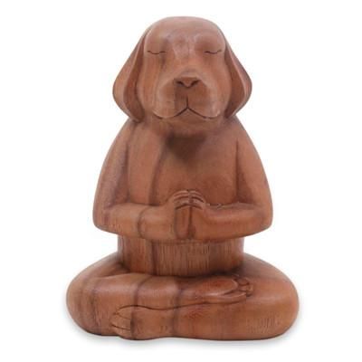 Wood sculpture, 'Meditating Puppy'