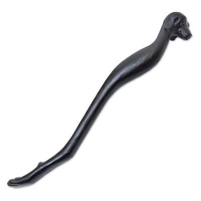 Dachshund Delight in Black,'Black Dachshund Dog Paw Wood Back Scratcher from Bali'