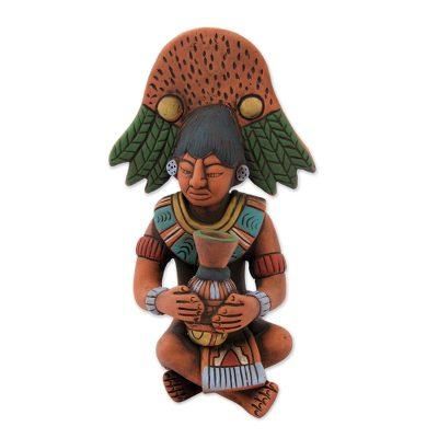 Maya with Chu Vessel,'Antique Maya Man Original Ceramic Sculpture Signed by Artist'