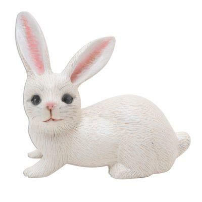 Wise Rabbit in White,'Hand Painted Suar Wood Rabbit Figurine'