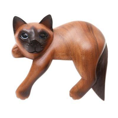 Sweet Dreams,'Hand Carved Wood Chocolate Siamese Cat Statuette'
