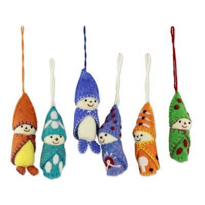 Wool ornaments, 'Babes in Snowsuits' (set of 6)