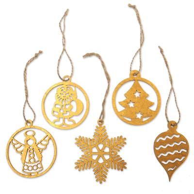 Heavenly Eve,'Holiday Ornaments with Natura Fiber Cords (Set of 5)'