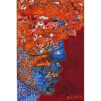 Fragrance,'Expressionist Painting of a Face in Orange from India'