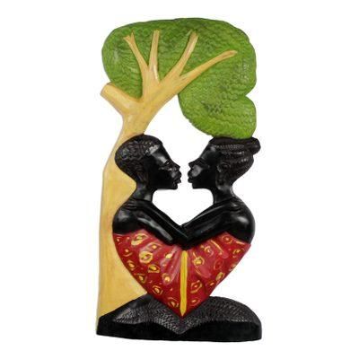 Embracing Lovers,'Hand Carved Sese Wood Wall Art Two Lovers Embracing'