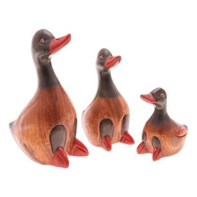 'Set of 3 Hand-Carved and Hand-Painted Duck Wood Figurines'