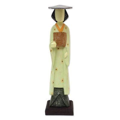 Kimono Lady,'Artisan Crafted Wood Sculpture of a Woman in a Kimono'