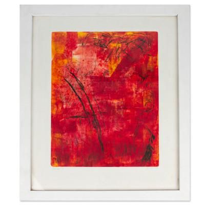 Red Framed Monotype Print Mexico Fine Art