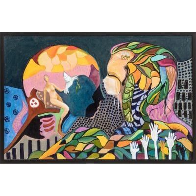 Symbol of Peace,'World Peace Project Original Signed Expressionist Painting'