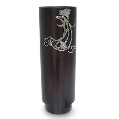 Mango wood and pewter vase, 'Dance of the Flowers'