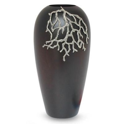 Mango wood and pewter vase, 'Coral Reef'