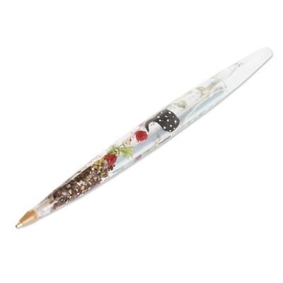 Mystic Ray,'Marine-Themed Resin Pen with Leafy and Stone Details'