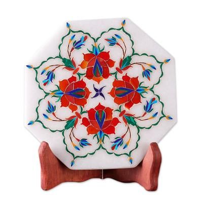 Marble inlay decorative plate, 'Floral Maze'
