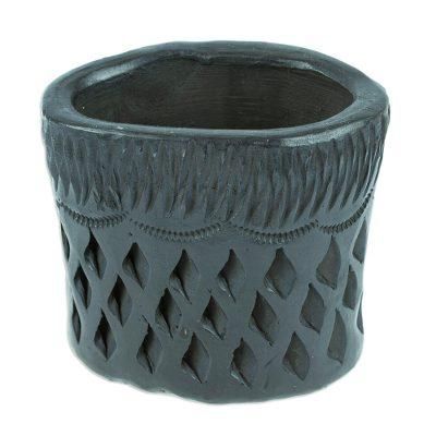 Oval & Diamonds,'Barro Negro Black Ceramic Mini Flower Pot Handmade in Mexico'