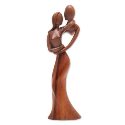 'Hand-Carved Suar Wood Sculpture of an Abstract Dance'