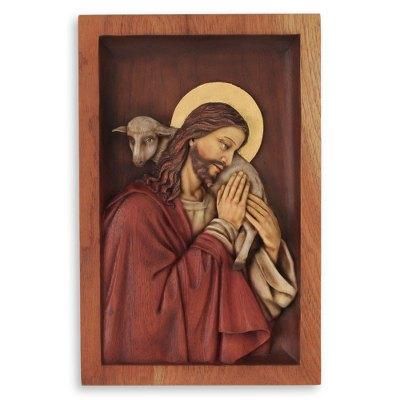 Cedar relief panel, 'Blessed Good Shepherd'
