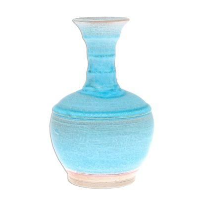 Sky Flute,'Fluted Ceramic Vase in Blue from Thailand'
