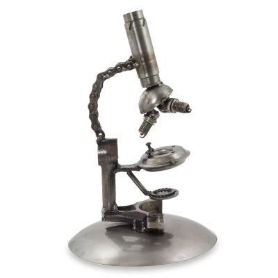 Upcycled auto part sculpture, 'Rustic Microscope'