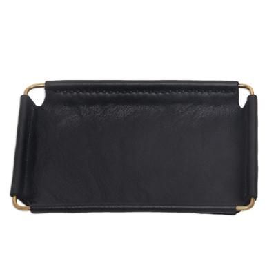 Java Black,'Javanese Handcrafted 6.5 Inch Black Leather Catchall'
