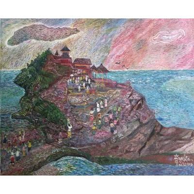 Tanah Lot,'Signed Naif Painting of Tanah Lot in Bali (2019)'