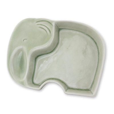 Celadon ceramic plate, 'Happy Green Elephant'