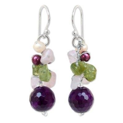 'Princess Legend' - Pearl and Rose Quartz Cluster Earrings