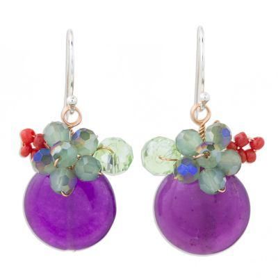 Moonlight Garden in Purple,'Purple Quartz and Glass Bead Dangle Earrings with Copper'