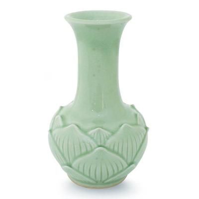 Celadon ceramic vase, 'Jade Lotus'
